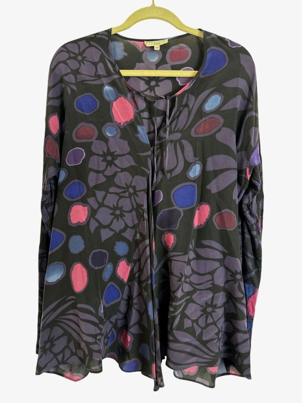 Boho Hippie Essentiel Antwerp Floral Print Long Sleeve Blouse Size Large 44 Silk